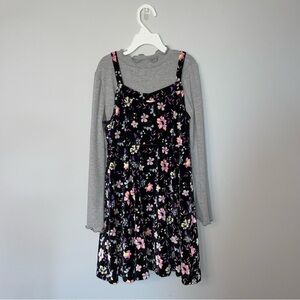 Justice Floral Velour Kids Dress with Gray Long Sleeve Youth Small